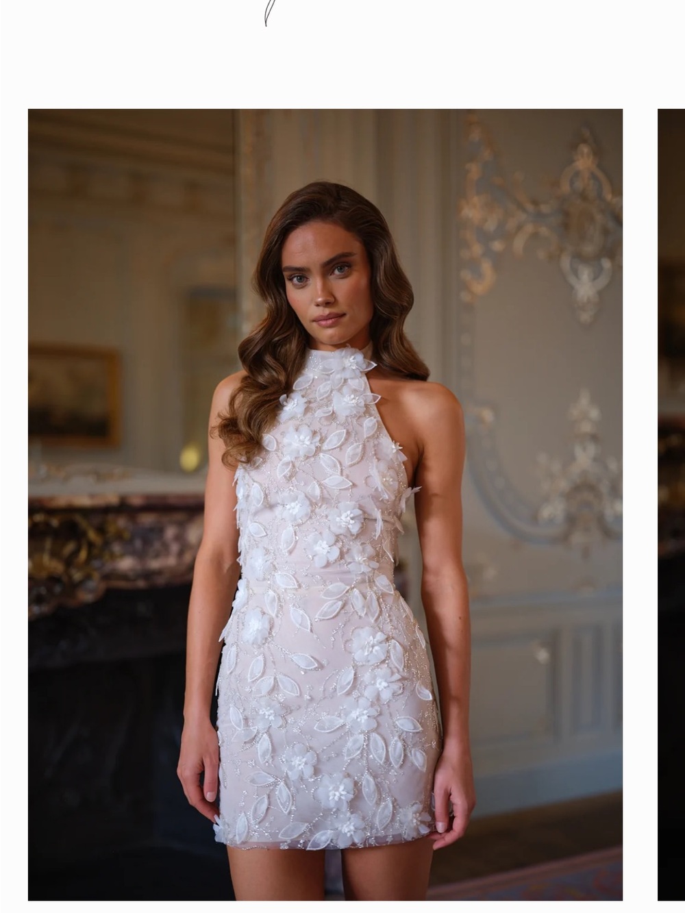 Floral Appliqué High-Neck Mini Dress in Light Pink